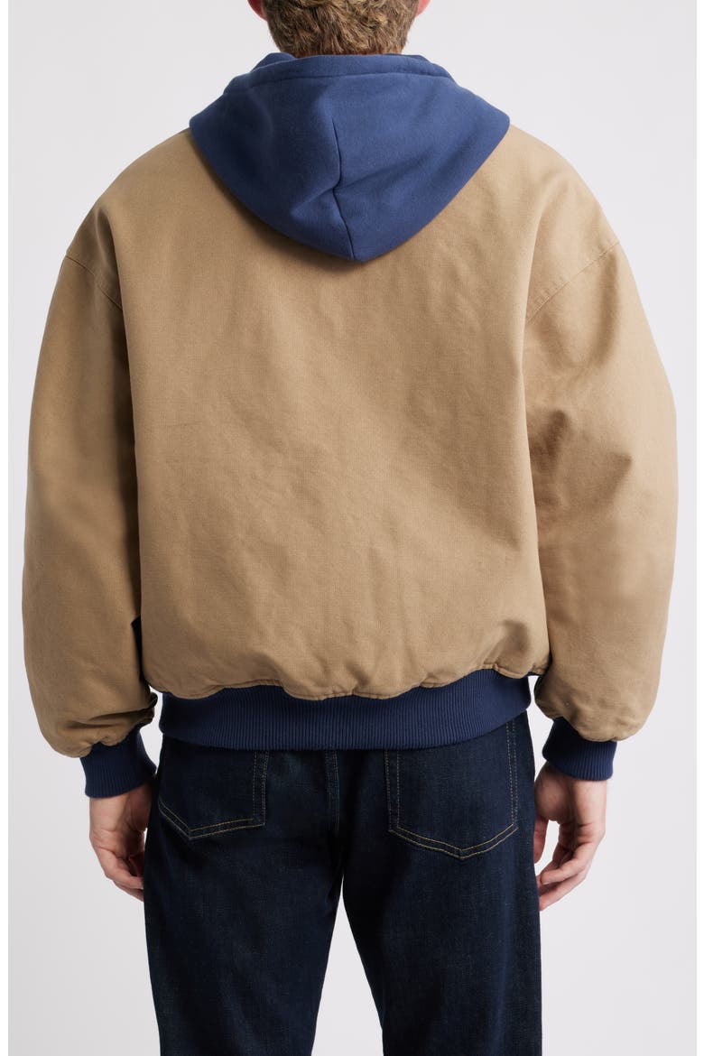 Hooded Cotton Canvas Bomber Jacket, Alternate, color, KHAKI/ MOOD INDIGO