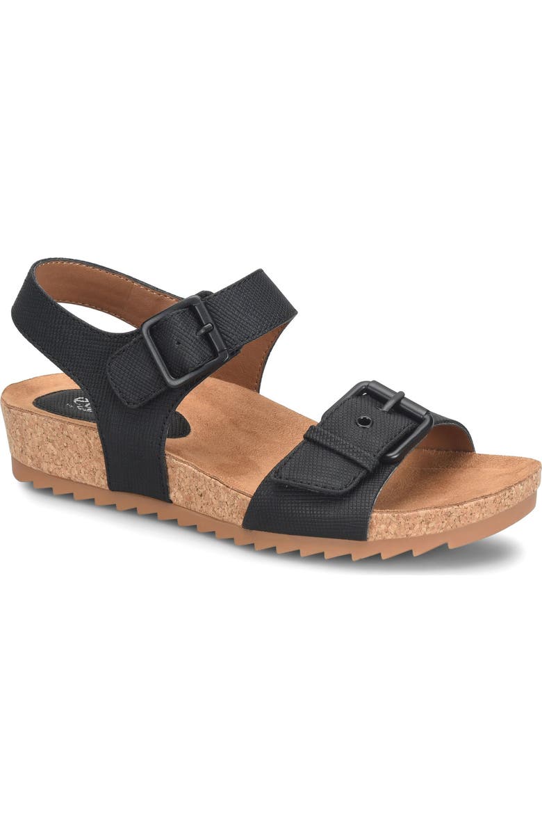 EUROSOFT Glinda Cork Wedge Sandal, Main, color, Black