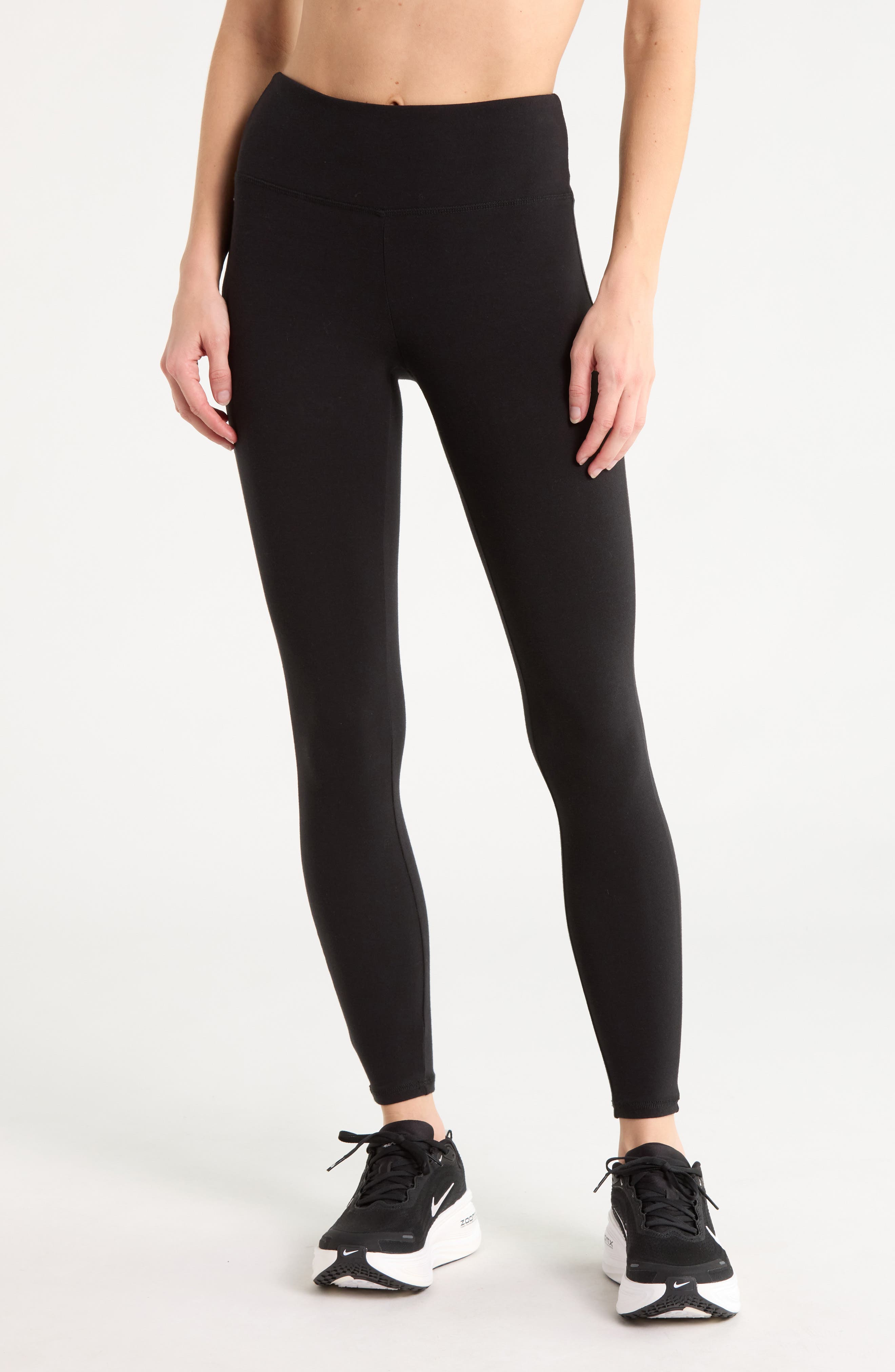 Cotton Blend High Waist Ankle Leggings
