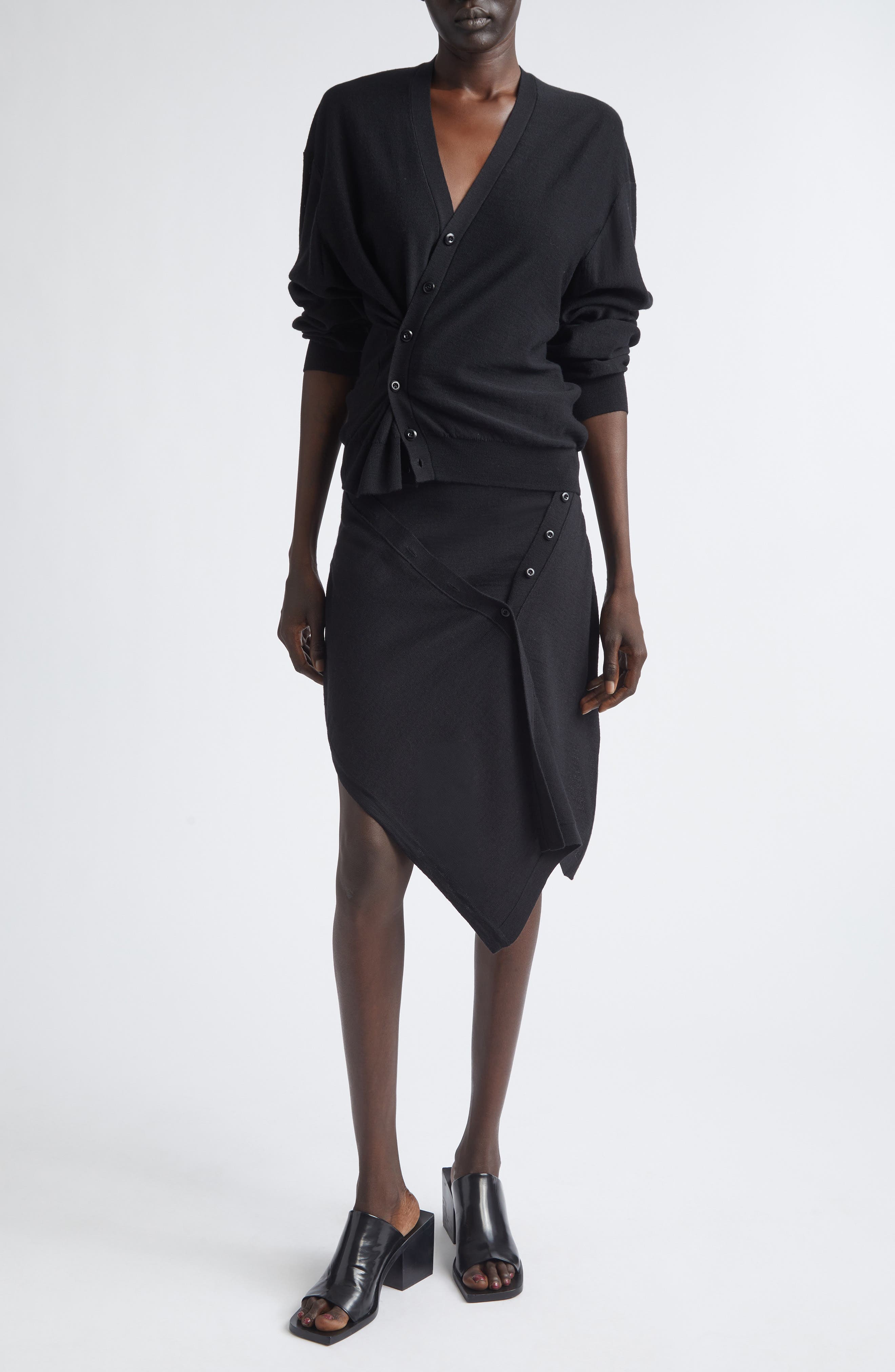 Button Drape Merino Wool Blend Skirt - image 2