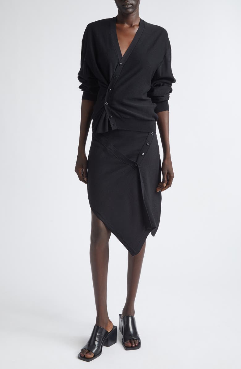 Lemaire Button Drape Merino Wool Blend Skirt, Alternate, color, Black