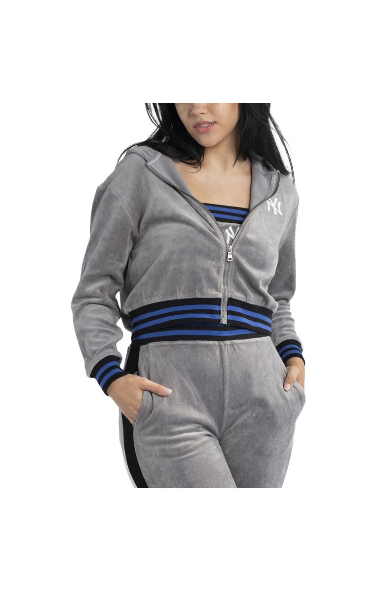 LUSSO Women's Lusso Gray New York Yankees Niko-Neve-Nic Sweatpants, Cropped Full-Zip Hoodie & Bra Set, Main, color, Gray