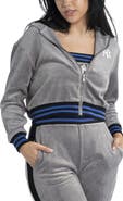 LUSSO Women's Lusso  Gray New York Yankees Niko-Neve-Nic Sweatpants, Cropped Full-Zip Hoodie & Bra Set