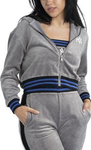 LUSSO Women's Lusso  Gray New York Yankees Niko-Neve-Nic Sweatpants, Cropped Full-Zip Hoodie & Bra Set