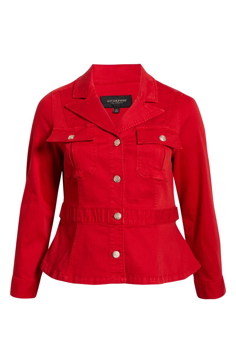 Liverpool Tab Detail Peplum Stretch Denim Jacket, Alternate, color,