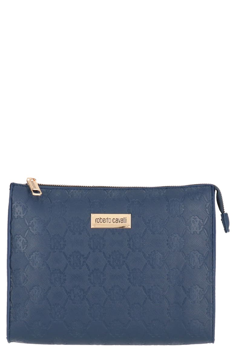 Roberto Cavalli Embossed Monogram Toiletry Bag, Main, color, 