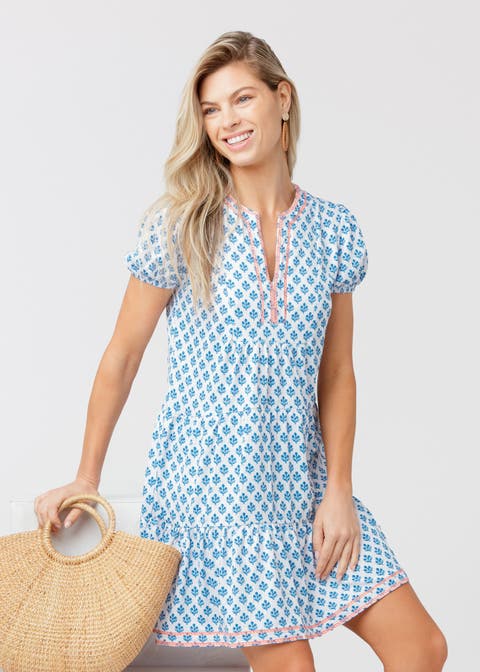 Embroidered Short Sleeve Tiered Dress