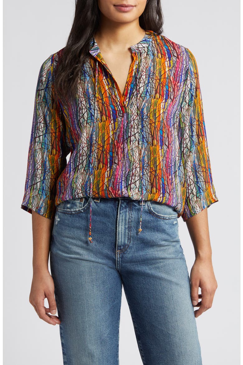 Tie Neck Top, Main, color, TANGLED WEB BLUE