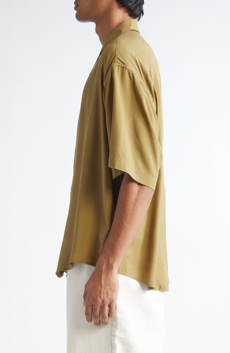 AMI PARIS Logo Embroidered Camp Shirt, Alternate, color, Bronze