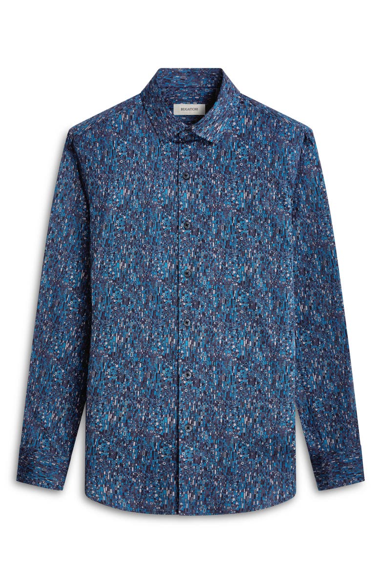 Bugatchi Julian Shaped Fit Geo Print Button-Up Shirt, Alternate, color, Teal