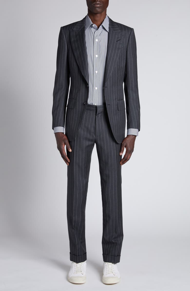 TOM FORD Stripe Cotton Blend Button-Up Shirt, Alternate, color, White/ Black