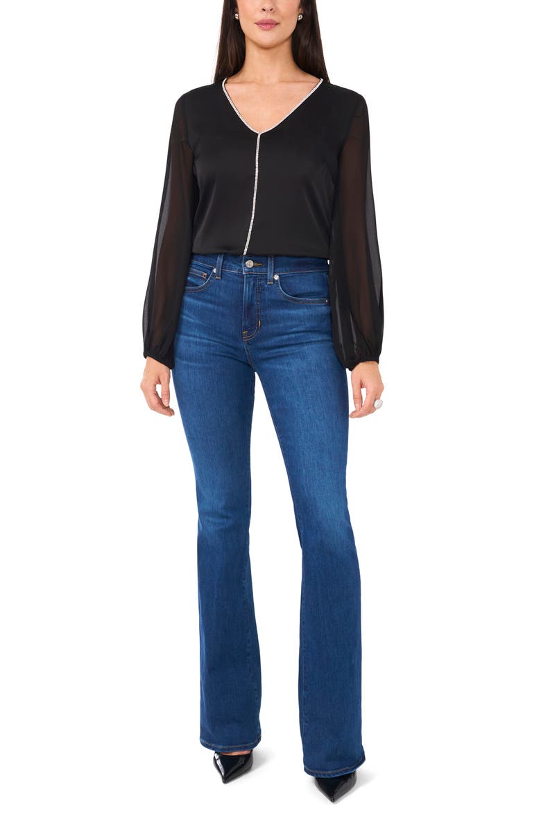 Vince Camuto Rhinestone Chiffon Sleeve Top, Alternate, color, Rich Black