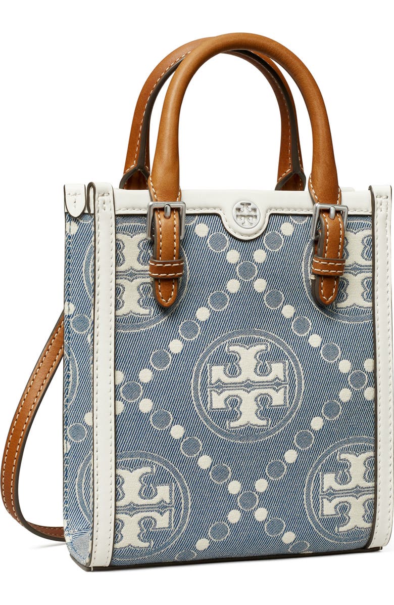 Tory Burch Mini T Monogram Denim Tote, Alternate, color,