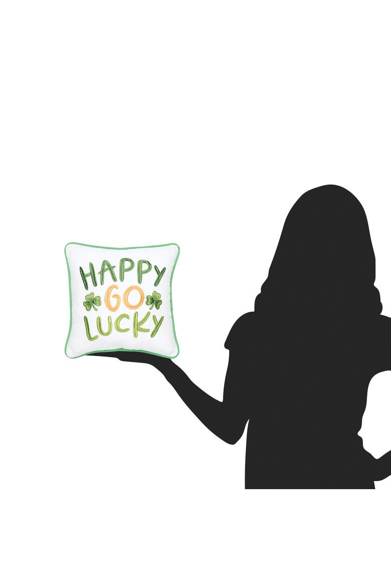 St. Patrick's Day "Happy Go Lucky" Embroidered Mini Cotton Accent Pillow, 10" x 10", Alternate, color, Green