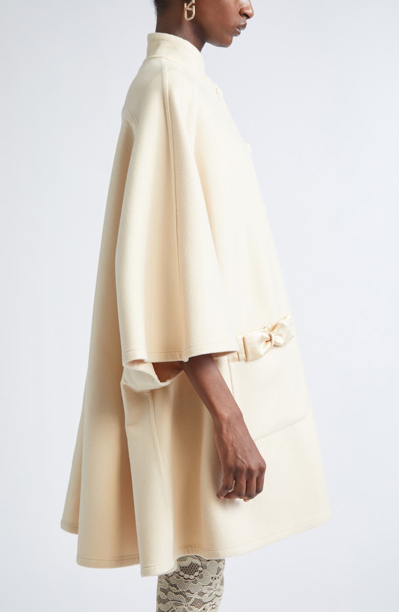 Valentino Garavani Bow Trim Wool & Cashmere Coat, Alternate, color, Nude