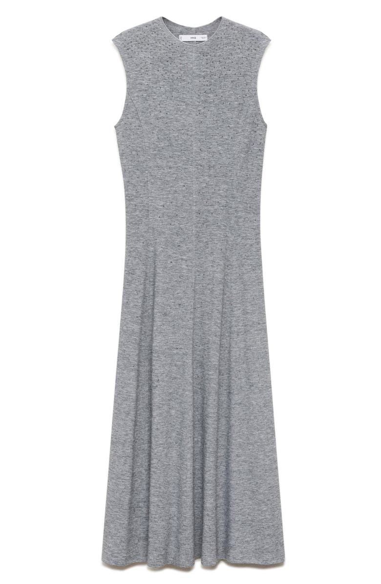 MANGO Crystal Studded Sleeveless Dress, Alternate, color, Dark Heather Grey