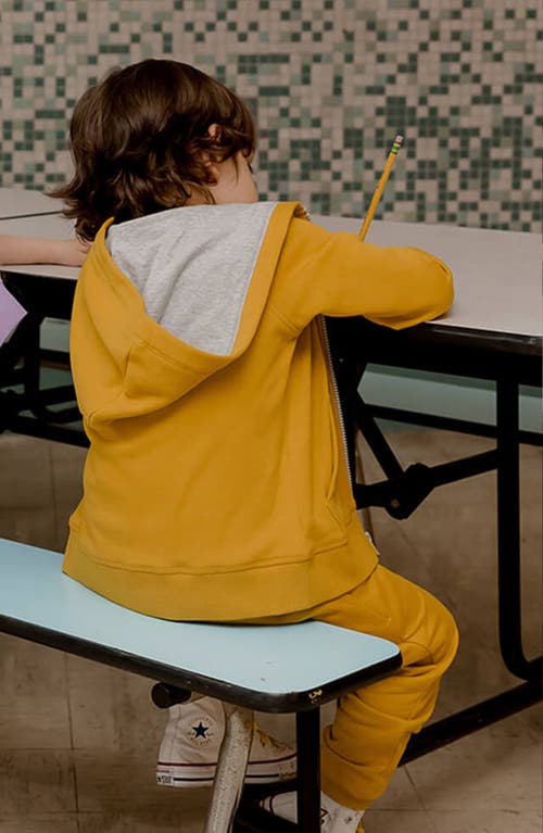 Mightly Organic Cotton Zip Up Pocket Hoodie In Ochre