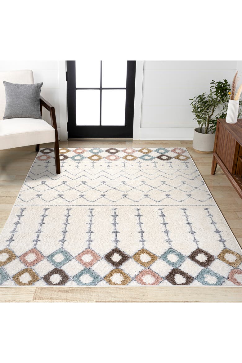 Pia Moroccan Trellis Plush Carved Area Rug, Alternate, color, Multi/Cream