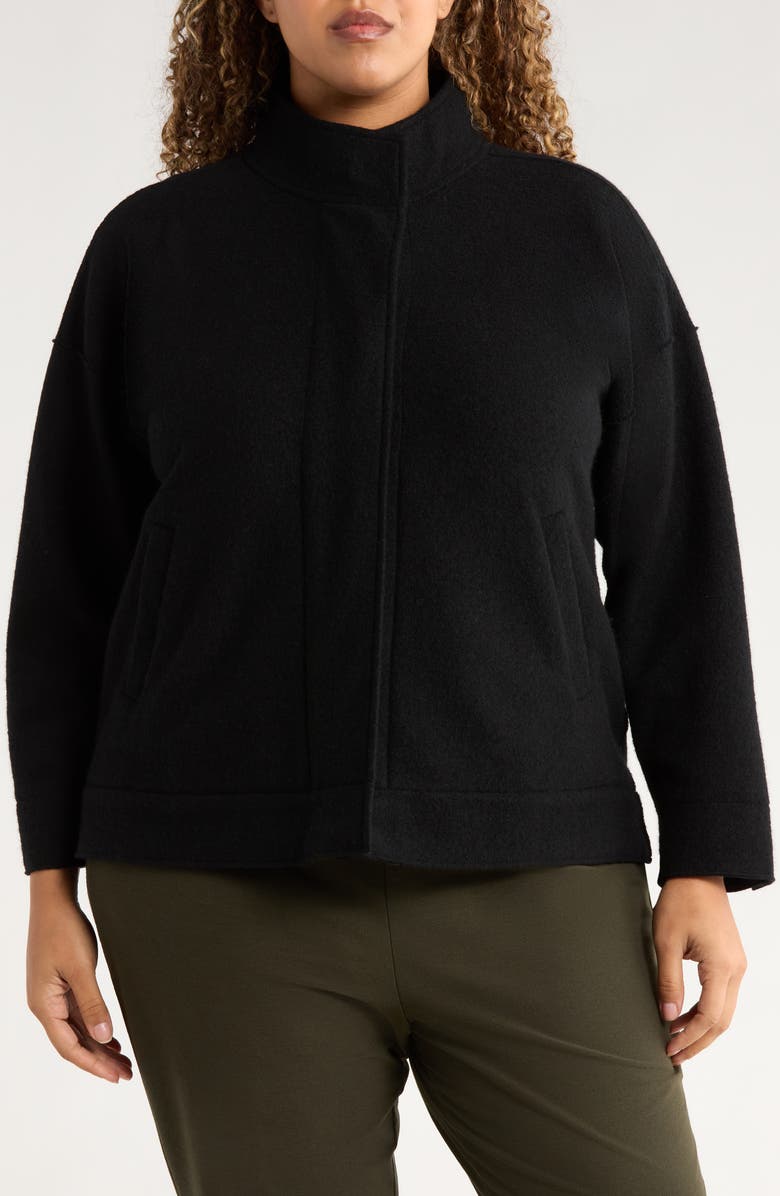 Eileen Fisher Stand Collar Wool Jacket, Alternate, color, Black