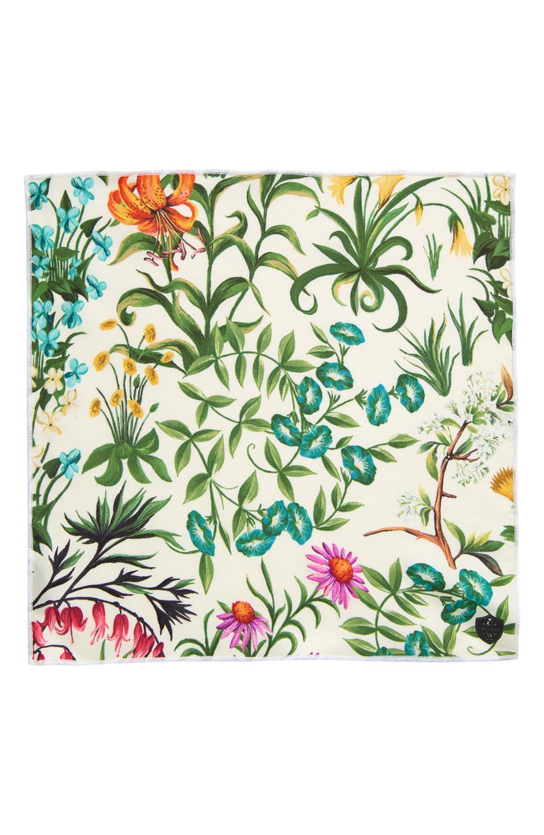 CLIFTON WILSON Olive Floral Silk Pocket Square, Alternate, color, Olive