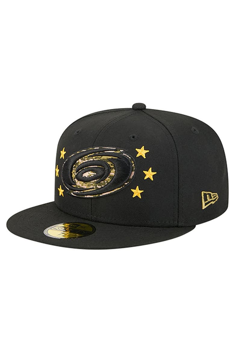 Men's New Era  Black Carolina Hurricanes Military Appreciation Digital Camo Stars 59FIFTY Fitted Hat, Alternate, color, Black