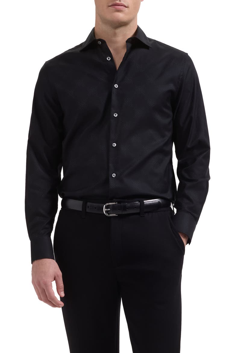 Axel Shaped Fit Stretch Cotton Button-Up Shirt, Main, color, BLACK