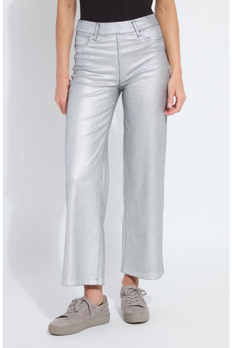 Metallic Coated High Waist Wide Leg Pull-On Jeans, Main, color, METALLIC SILVER