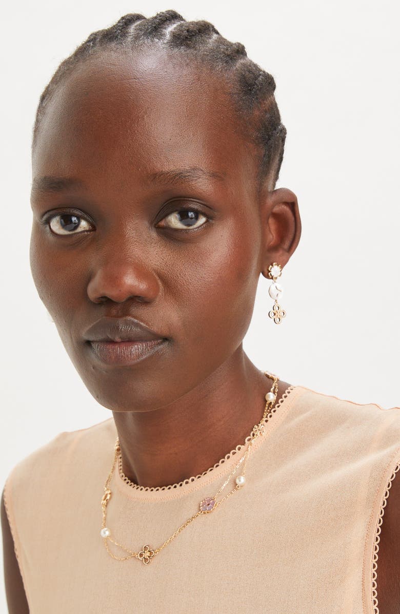 Tory Burch Kira Clover Mother-of-Pearl Charm Layered Necklace, Alternate, color,