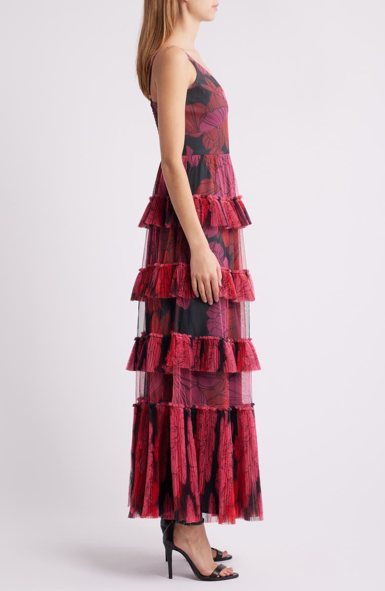 Hutch Freya Tulle Plissé Ruffle Gown, Alternate, color, Pink Floral