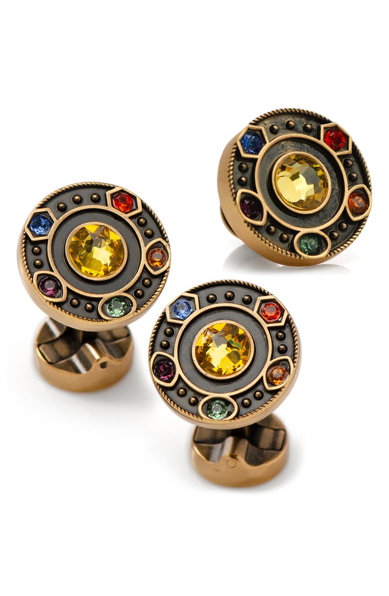 Cufflinks, Inc. Infinity Stones Cuff Links & Lapel Pin Set, Main, color, Gold