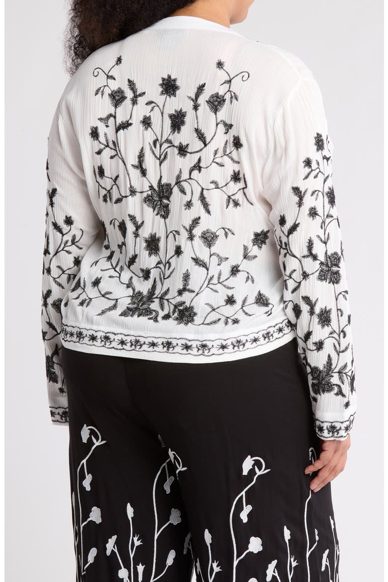 Floral Embroidered Long Sleeve Button-Up Top, Alternate, color, WHITE/ BLACK
