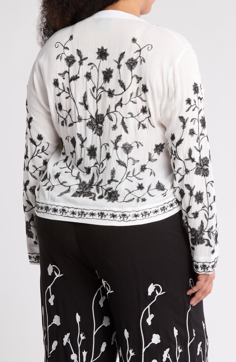 Forgotten Grace Floral Embroidered Long Sleeve Button-Up Top, Alternate, color, White/ Black