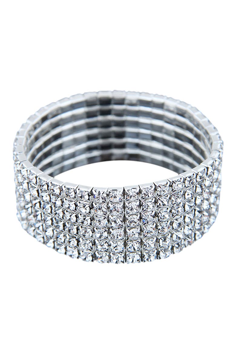Stretch Crystal Wide Bracelet, Main, color, SILVER
