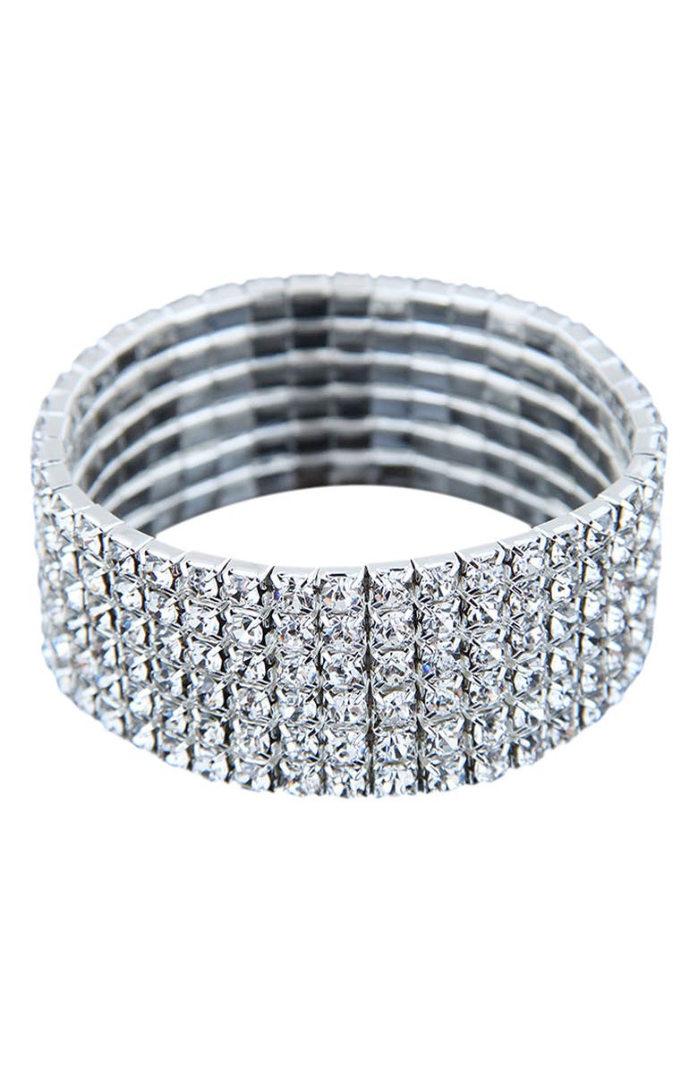 Adornia Stretch Crystal Wide Bracelet, Main, color, Silver