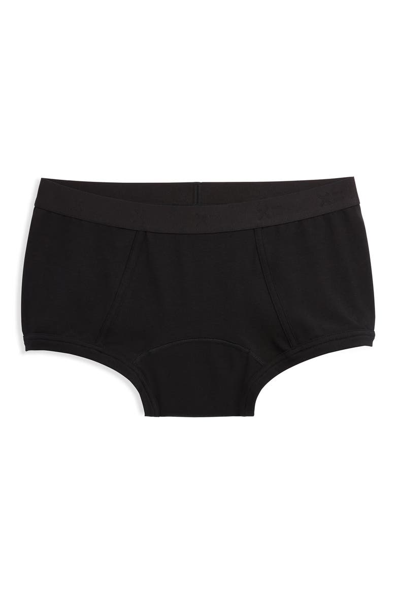 First Line Stretch Cotton Period Boyshorts, Main, color, BLACK