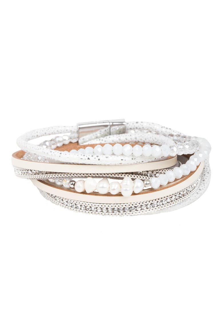 Freshwater Pearl Multistrand Wrap Bracelet, Main, color, WHITE