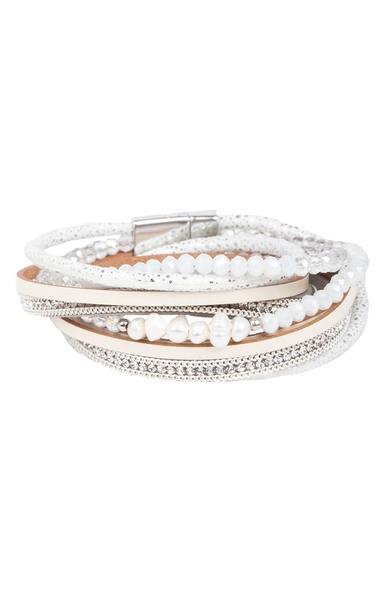 SAACHI Freshwater Pearl Multistrand Wrap Bracelet, Main, color, White