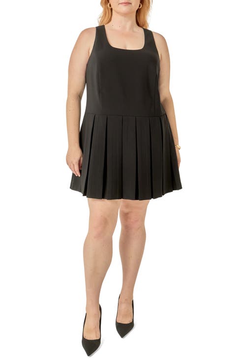 U-Neck Pleated Sleeveless Minidress