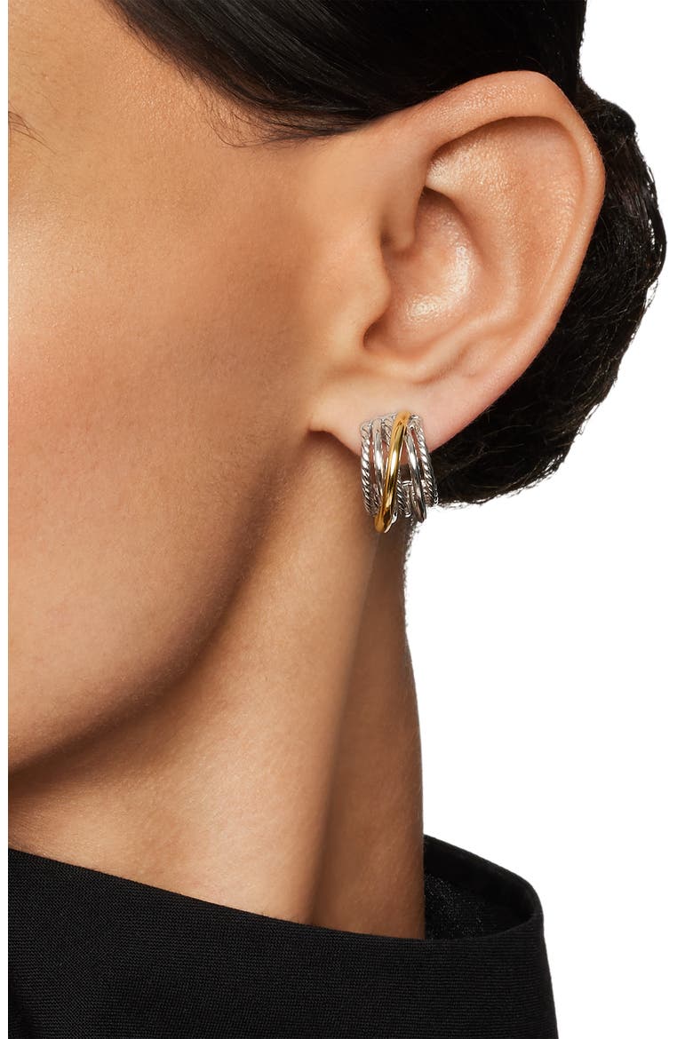 Crossover Huggie Hoop Earrings, Alternate, color, SILVER/ GOLD