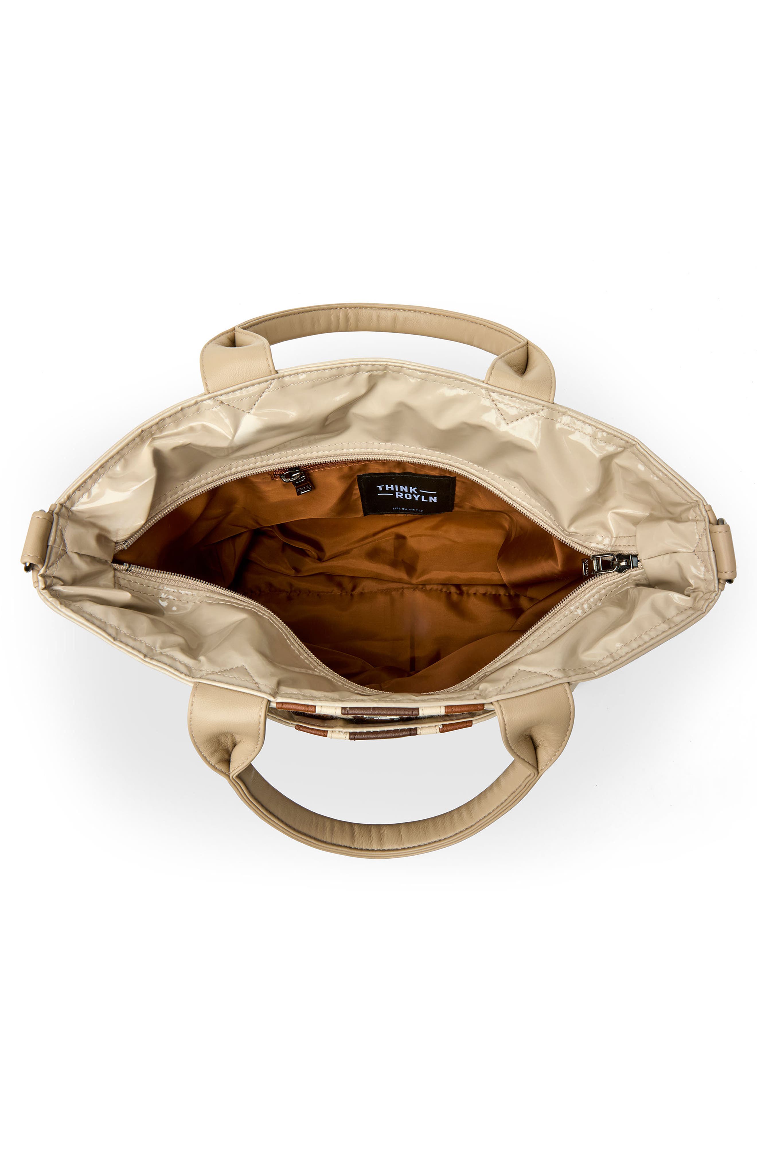 THINK ROYLN Getaway Quilted Puffer Tote, Alternate, color, Blonde Patent And Colorblock