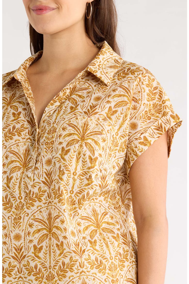 Calina Cory Tropical Print Cotton Shirt, Alternate, color, CREAM-BROWN