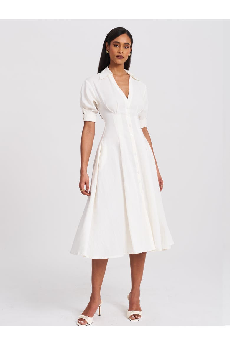 Palina Lyocell Pleated Midi Preppy Shirt Dress, Main, color, White
