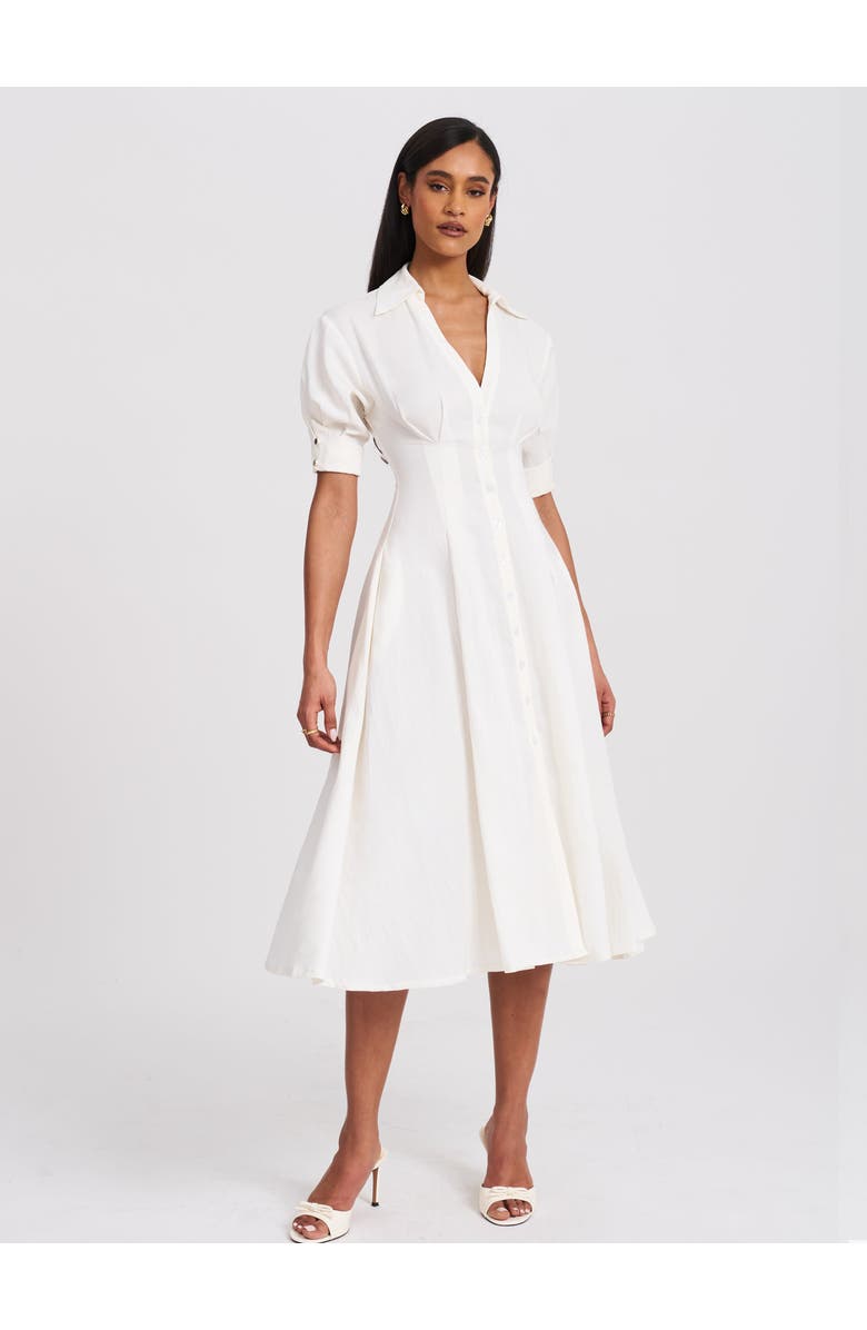 Miss Circle Palina Lyocell Pleated Midi Preppy Shirt Dress, Main, color, White
