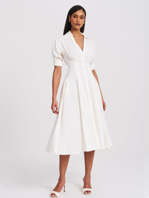 Palina Lyocell Pleated Midi Preppy Shirt Dress
