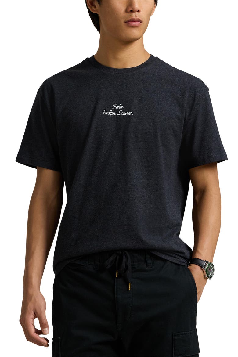 Logo Script Embroidered T-Shirt, Main, color, BLACK MARL HEATHER