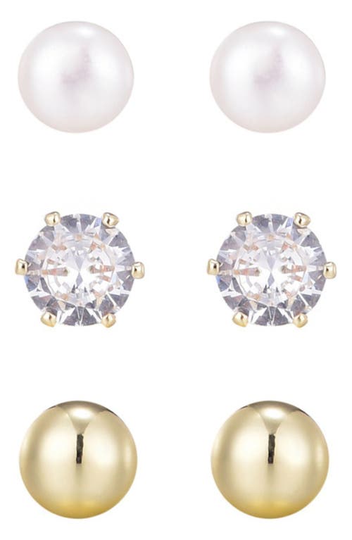 Adornia 14k Plated 5mm Pearl Stud Earring Set In Gold