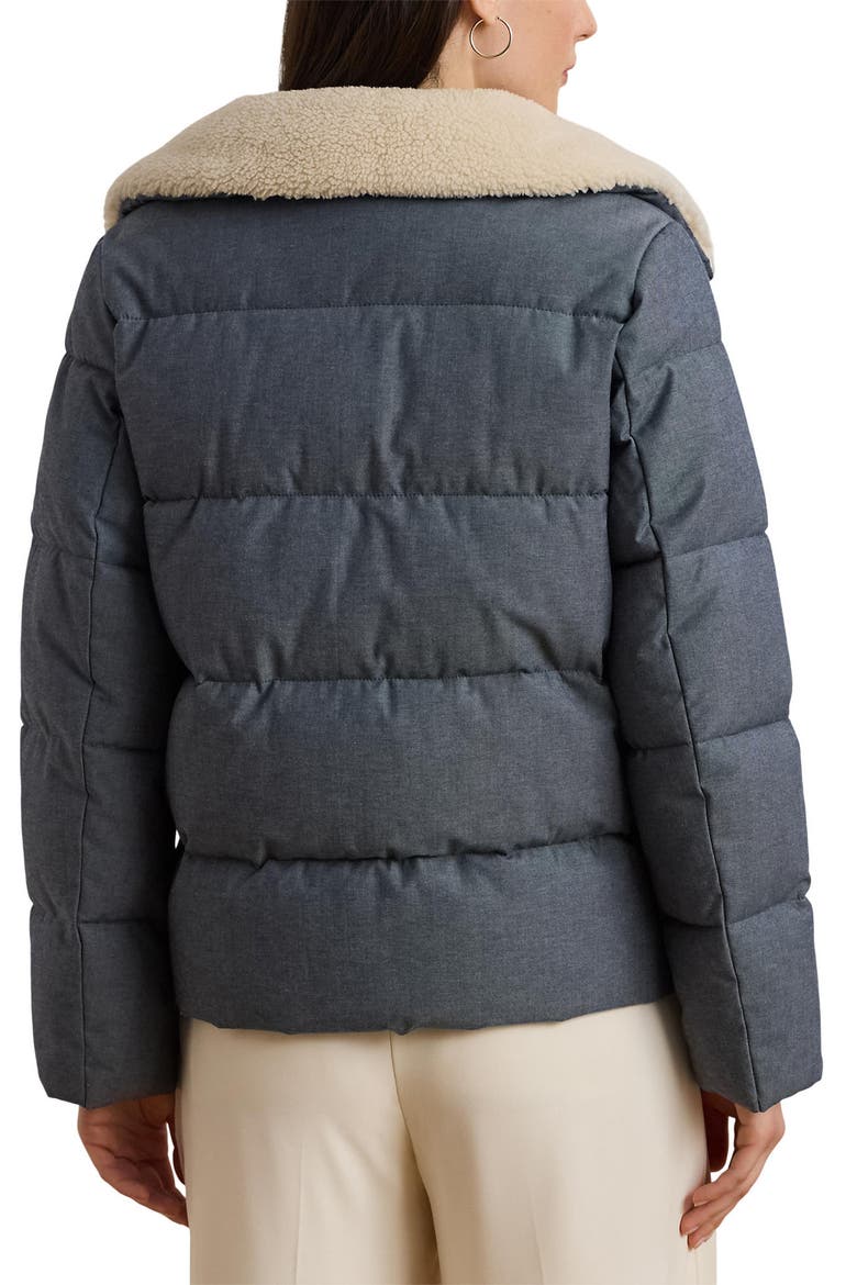 Chambray Puffer Jacket with Faux Shearling Collar, Alternate, color, DARK BLUE CHAMBRAY