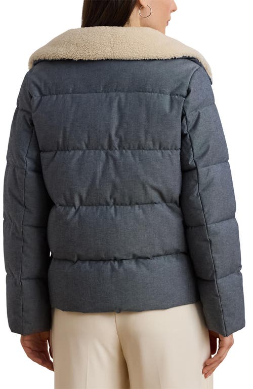 Ralph Lauren Lauren  Chambray Puffer Jacket With Faux Shearling Collar In Black