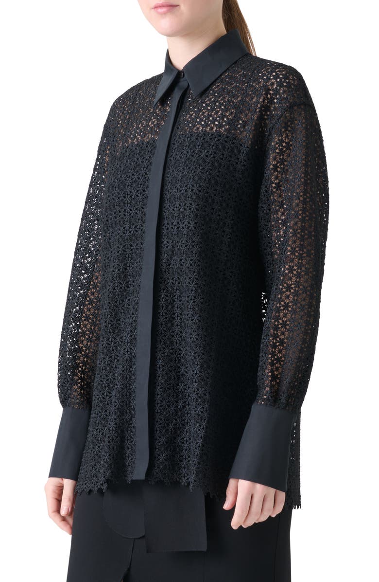 Akris punto Daisy Guipure Button-Up Shirt, Alternate, color, Black