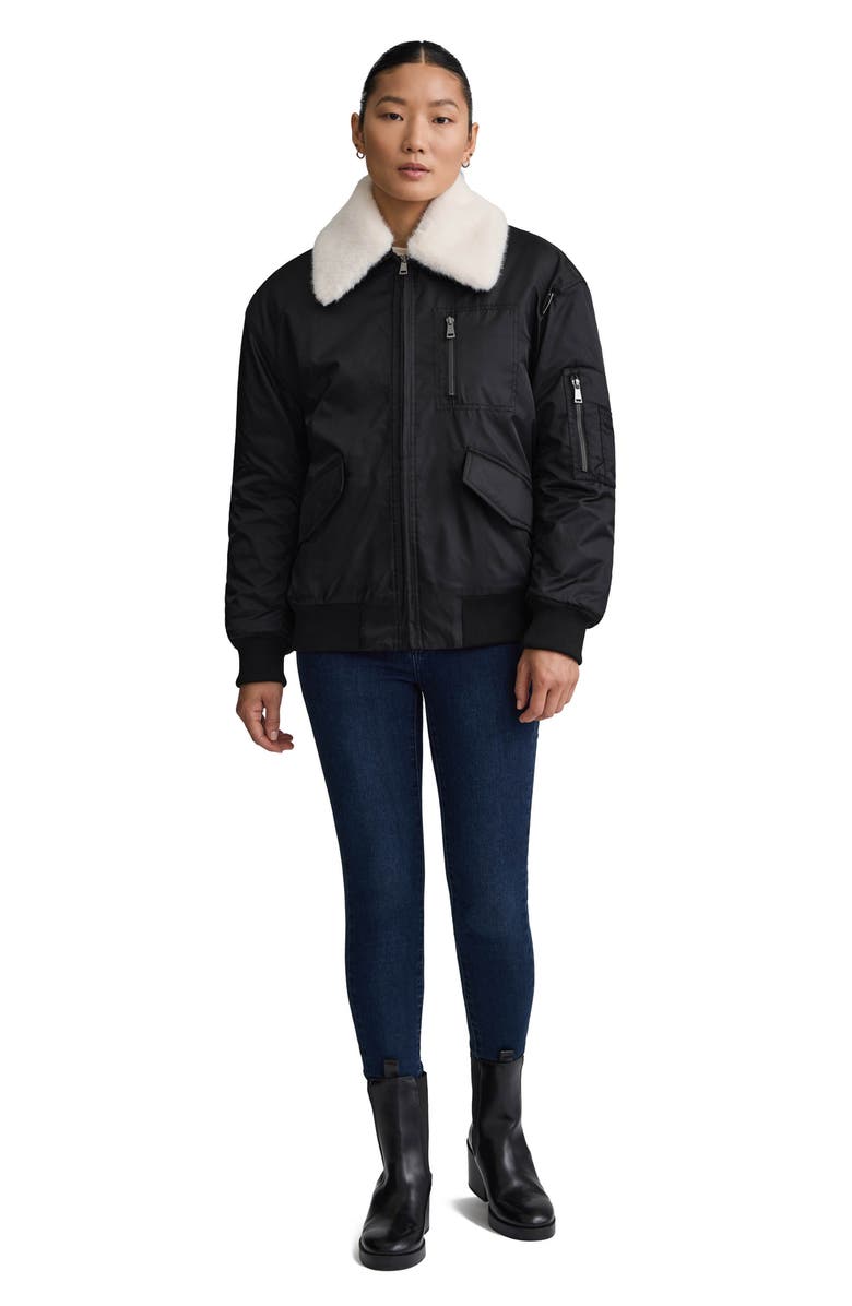 NVLT Faux Fur Collar Insulated Bomber Jacket, Alternate, color, Black